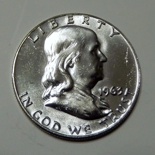 $3 UNDER SPOT  VALUE   ~  1963 D Franklin 90% Silver Half Dollar 50¢ ~ UNC Coin