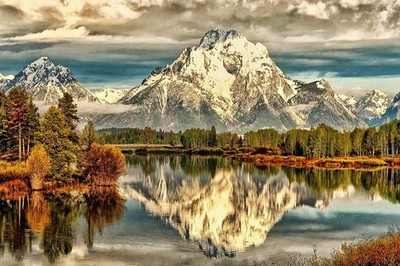 Oxbow Bend Clouds Grand Teton National Park Photo Art Print Poster 24x36 inch