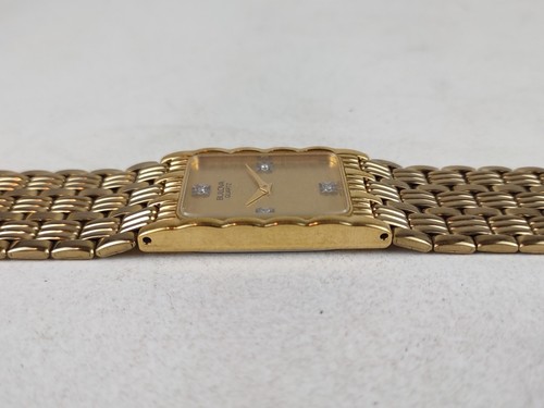 Bulova Quartz 24kt Gold Plated Diamond Dial Men's Rectangle Dress Watch - Works - Picture 5 of 10