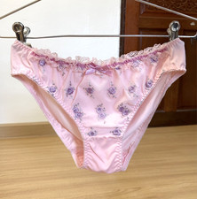 Vintage Silky Light Polyester Panty Nylon Floral Lace Bikini Hi Cut Brief Sz8/XL