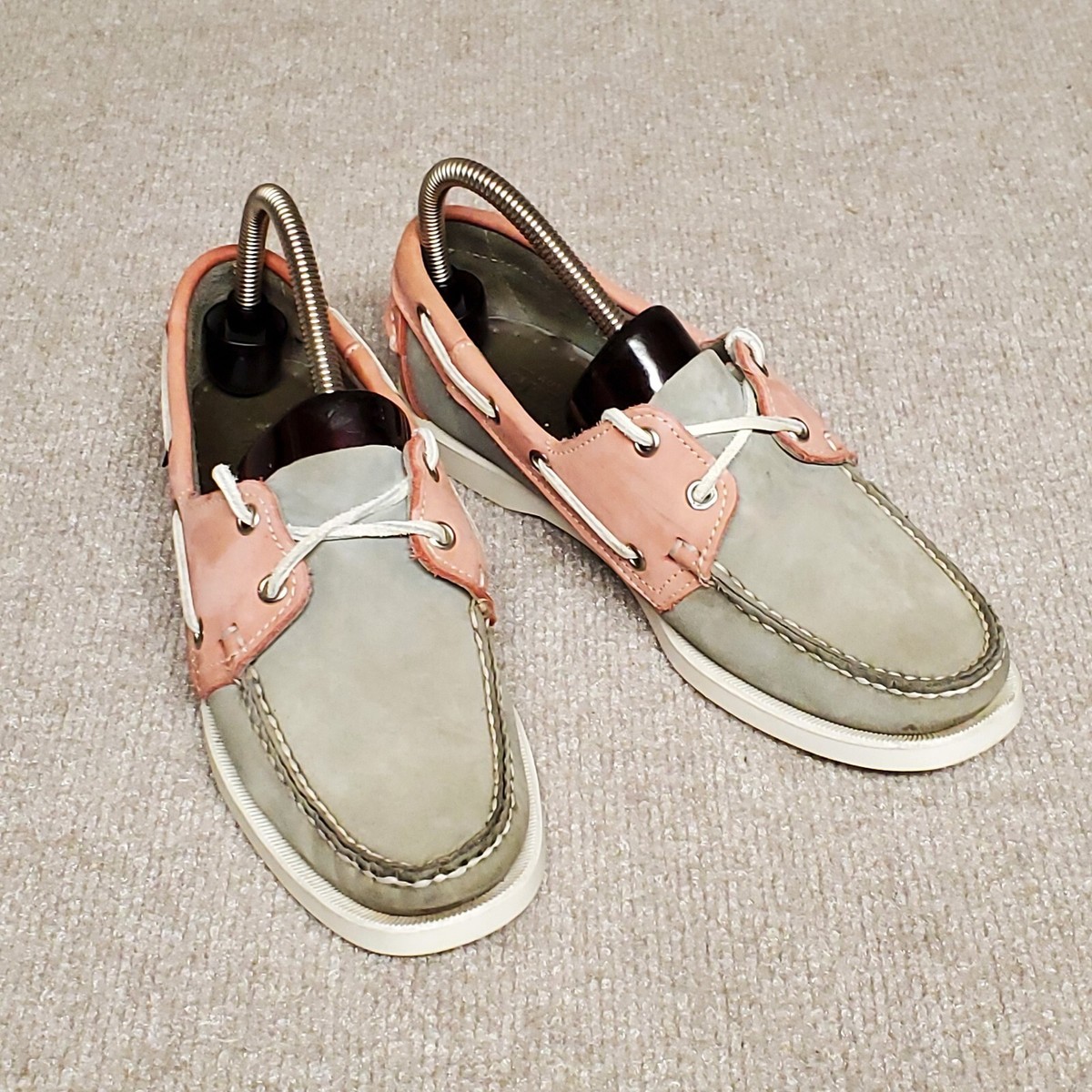 Sebago Docksides Womens Size M Pink Gray Leather Lace Up Slip On Boat  Shoes