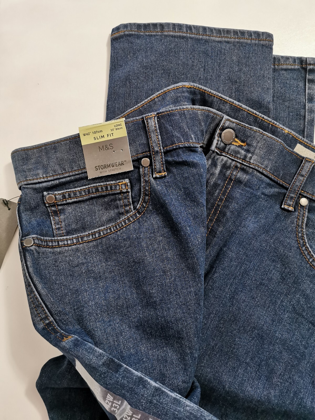 M&S Men's Slim Fit Jeans with Stormwear, Med Blue, W42 L33 eBay