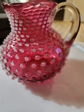 Fenton~Hobnail Cranberry Pitcher~Vintage Glass~Free Shipping