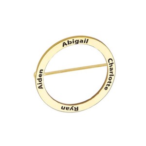 Authentic 1" 1.5" or 2" Up to 4 names Open Circle Brooch in Yellow Gold Plated silver