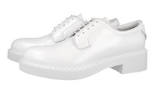 PRADA WHITE LOGO PLATFORM DERBY DRESS SHOES 1E877M LEATHER US 7.5 EU 37,5