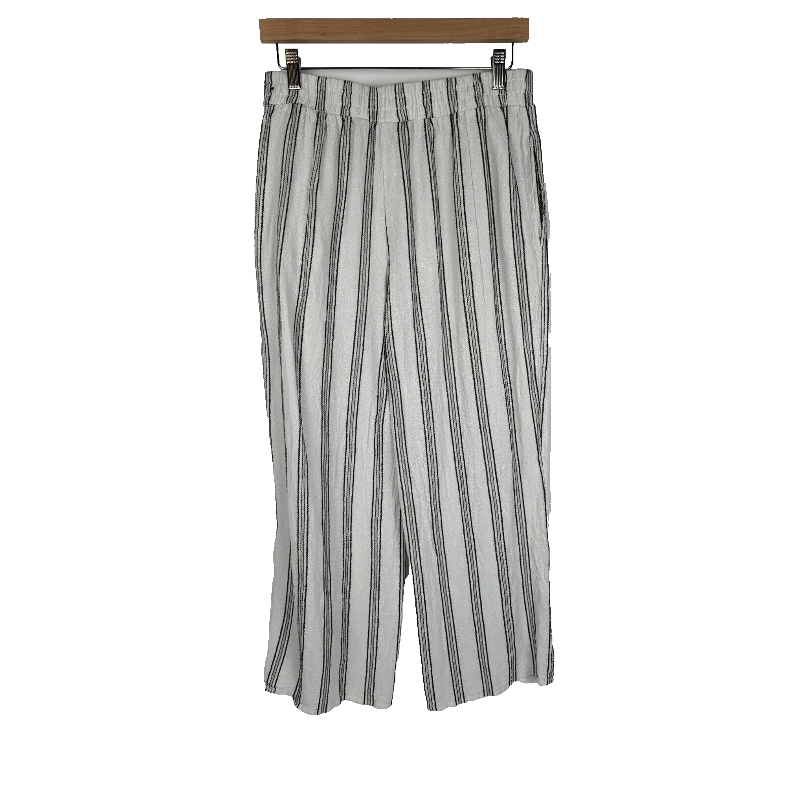 Royalty Beach Pant Split Ankle Linen Blend Blue White Striped Women's Medium
