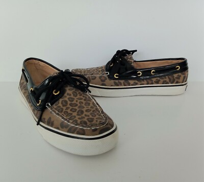 SPERRY Top-Sider Womens Brown Black Leopard Loafer Deck Boat Shoes M 