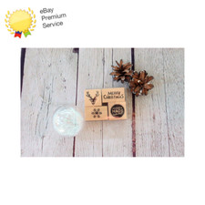 Pack of 4 Christmas Wooden Rubber Stamps - Stag, Merry Christmas, Snowflake 
