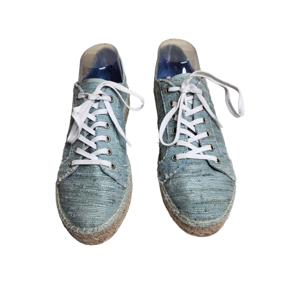 Aquatalia Flynn women's blue canvas platform lace up espadrilles