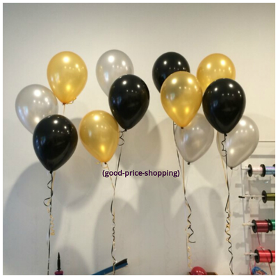 10 Black Gold Silver Plain Balloons Party Decor New Year Eve