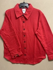 Collections Etc. Button-up Cardigan Sweater Shirt Size-M Red Long Sleeve Fleece
