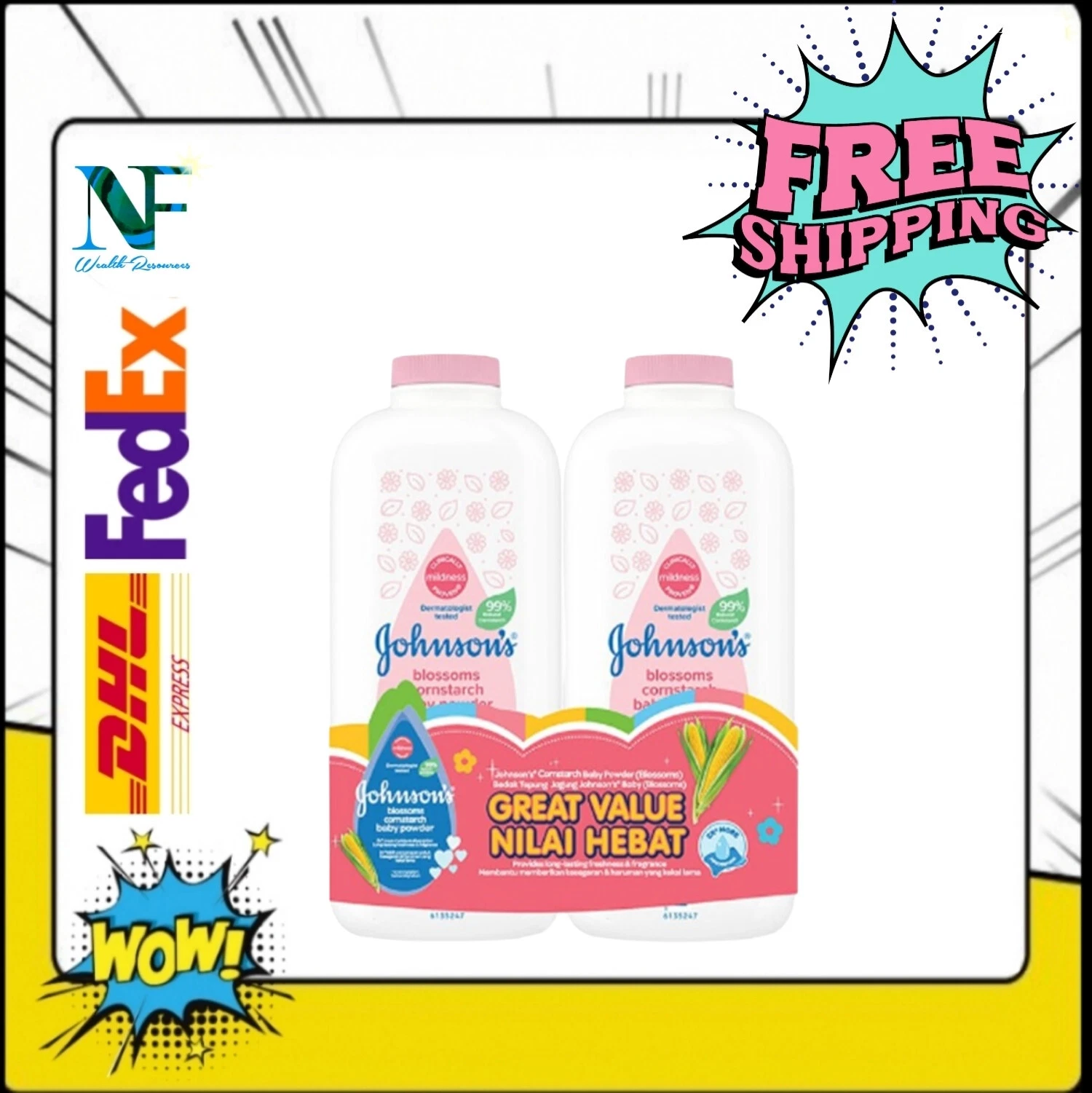 Johnson's Baby Powder Blossom Scent Natural Silky Soft Skin 500gx2
Opens in a new window or tab