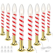 Aurelema 8 Pc Red White Candy Cane Flameless Window Candles Electric Plug-in