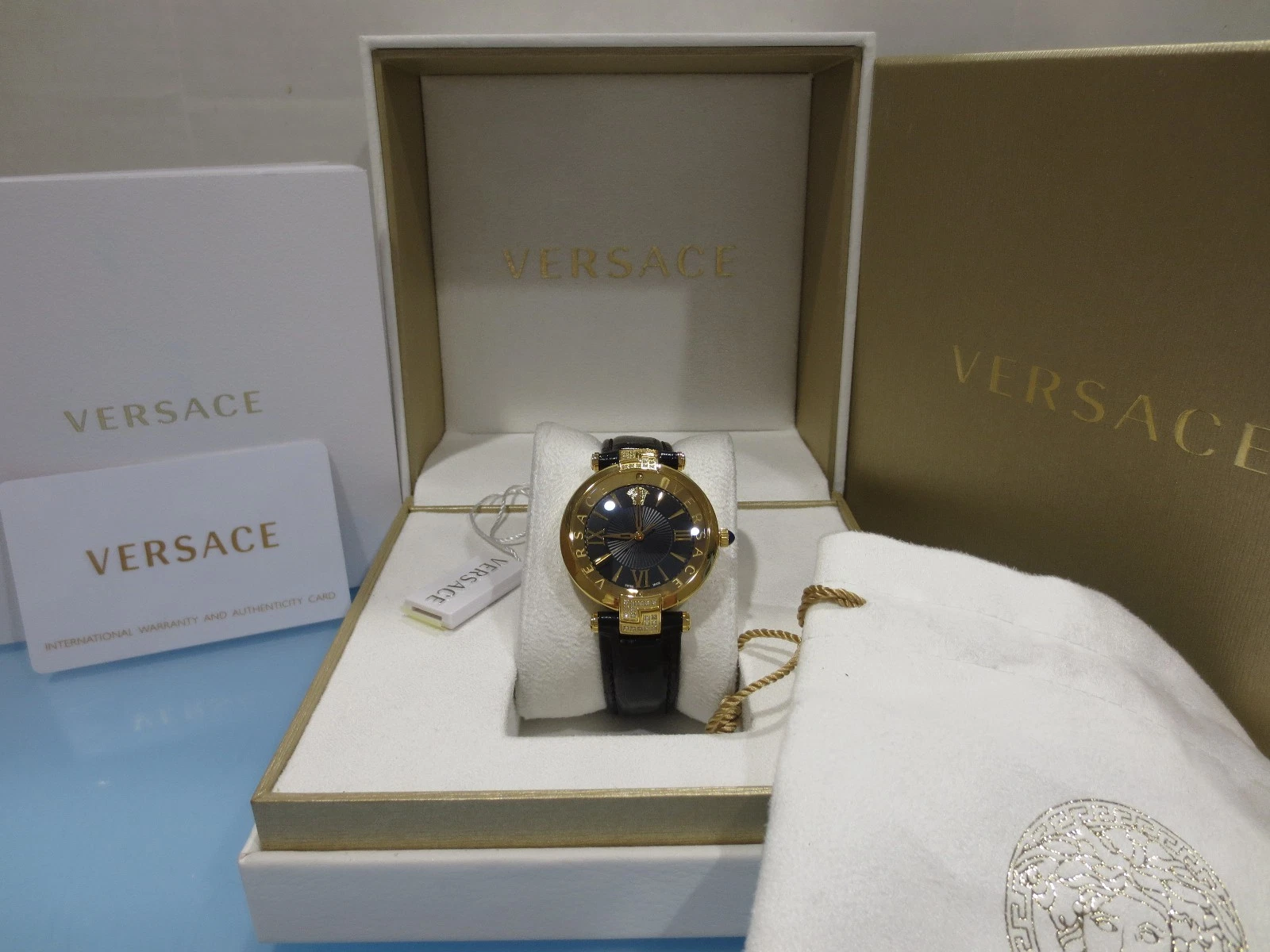 Orologio Versace Donna VAI060016 Rêvive Quadrante Smaltato Nero Pelle 36 DIAMANTI
