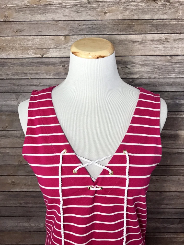 Vestido sin mangas Ralph Lauren rosa blanco náutico a rayas de encaje corbata talla S Foto 4 de 4