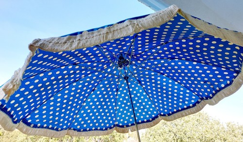 Sonnenschirm 70er Jahre PAGODE zum Klemmen 117 cm Ø Baumwolle BESTZUST. stabil - Bild 3 von 8