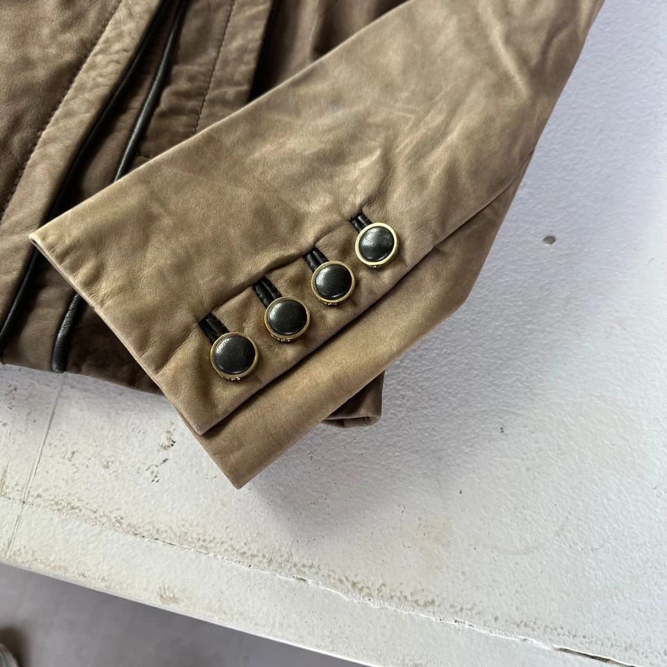 Tory Burch коричневый кожаный утилита куртка выцветший идеально двубортный - Изображение 2 из 4