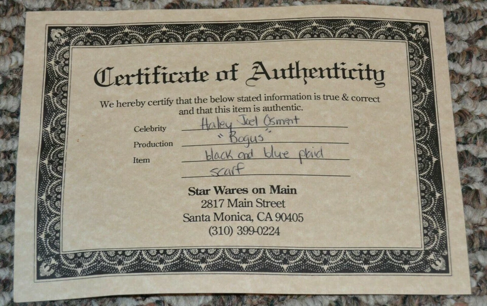 儿童演员在电影中穿围巾 带真品证明 HALEY JOEL OSMENT — 第 3/4 张图片