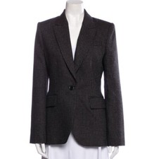 Equipment Jeanne Houndstooth Wool Blend Blazer Size 2 Burgundy Notch Lapel