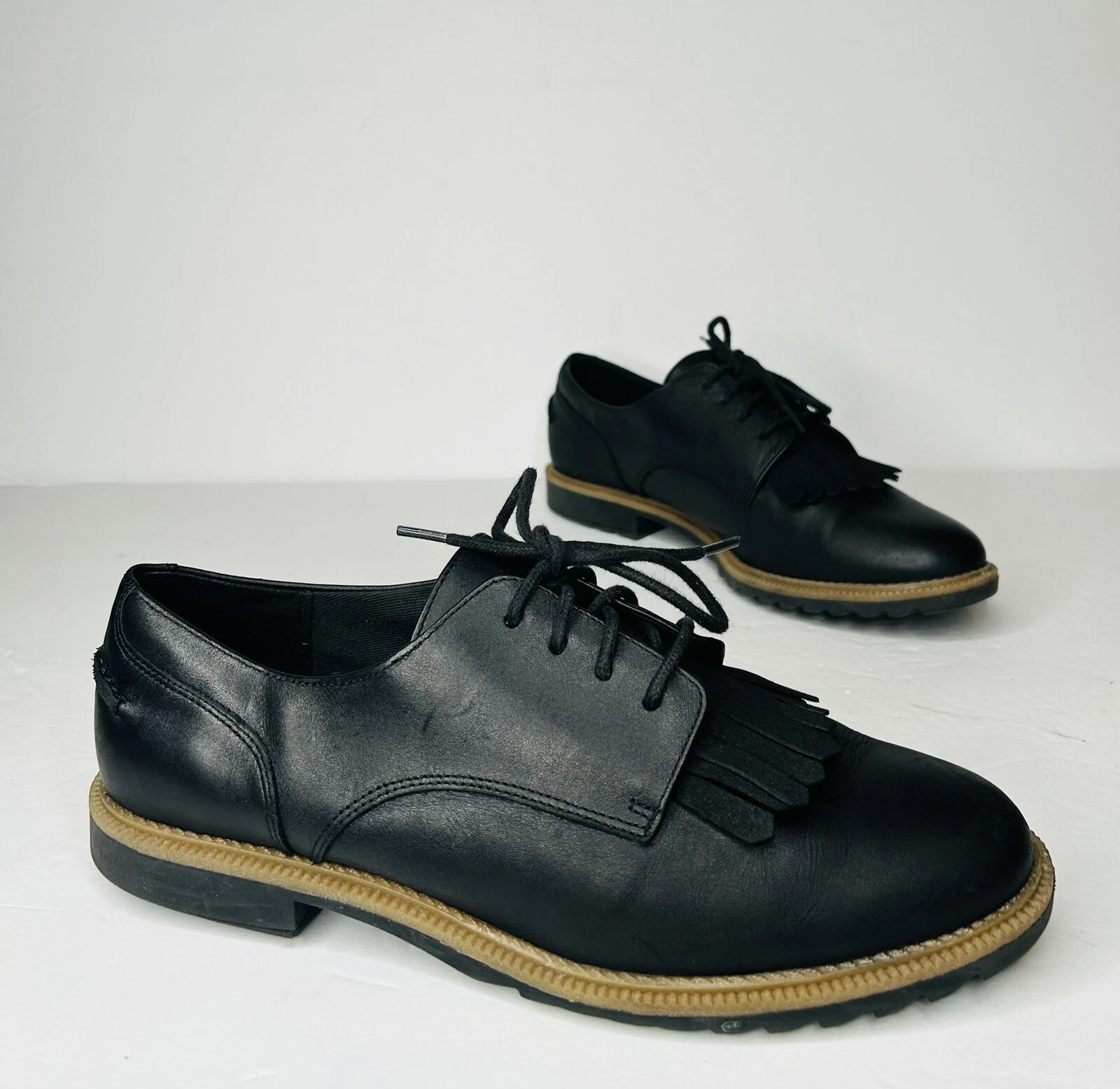 Clarks Sumerset scarpa elegante donna pelle nera stringata piatta 9 M usata