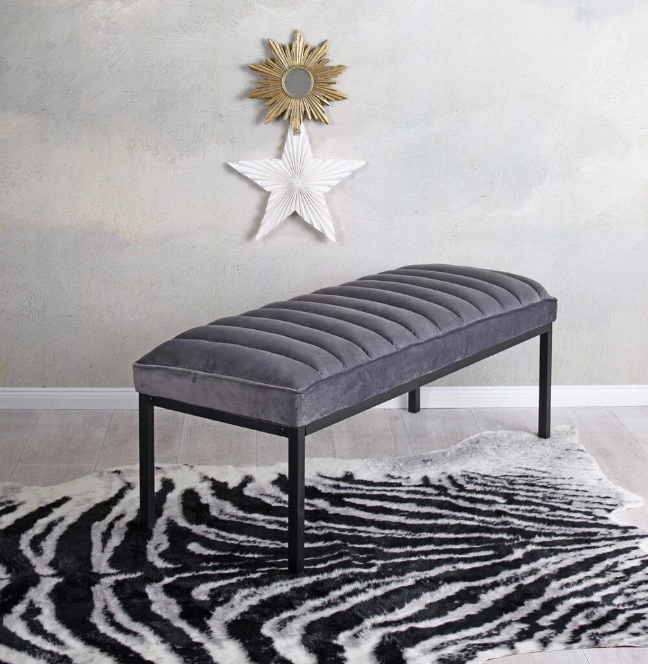 Sofabank Samt Bank Polsterbank Sitzbank Retro Schlafzimmer Hocker Vintage Möbel - Bild 3 von 4