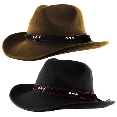 Wollhut Western Cowboy Trilby Fedora Kunstleder Nietenband gefüttert 