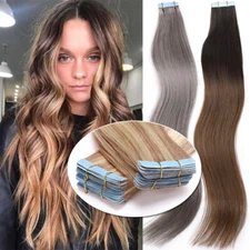 60PCS Thick Hair Extensions Tape In 100% Real Remy Human Hair 150G Full Head 22"