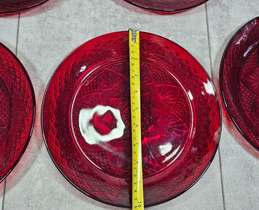 Cristal D'Arques Durand Ruby Red Pressed Glass Dinner Plates (6) And 3