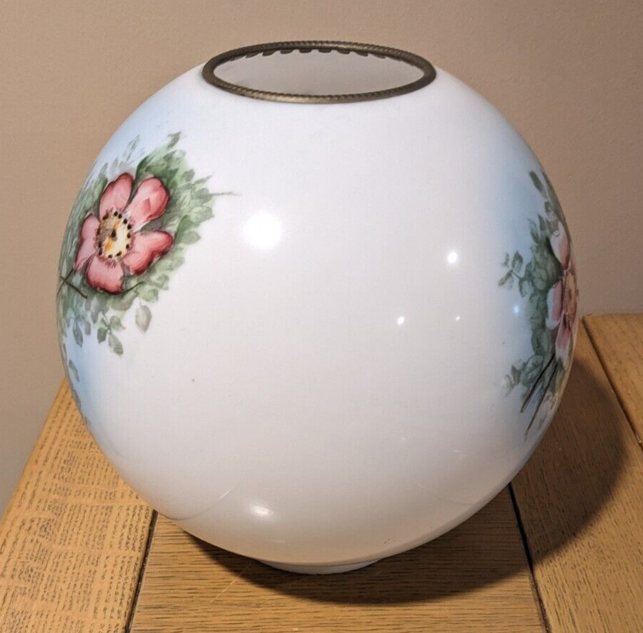 Vtg Hurricane GWTW 9" Hand Painted Glass Ball Oil Lamp Globe Shade