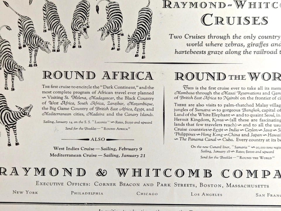 Anuncio impreso antiguo original de Raymond & Whitcomb Cruises Africa 1927 Foto 2 de 2