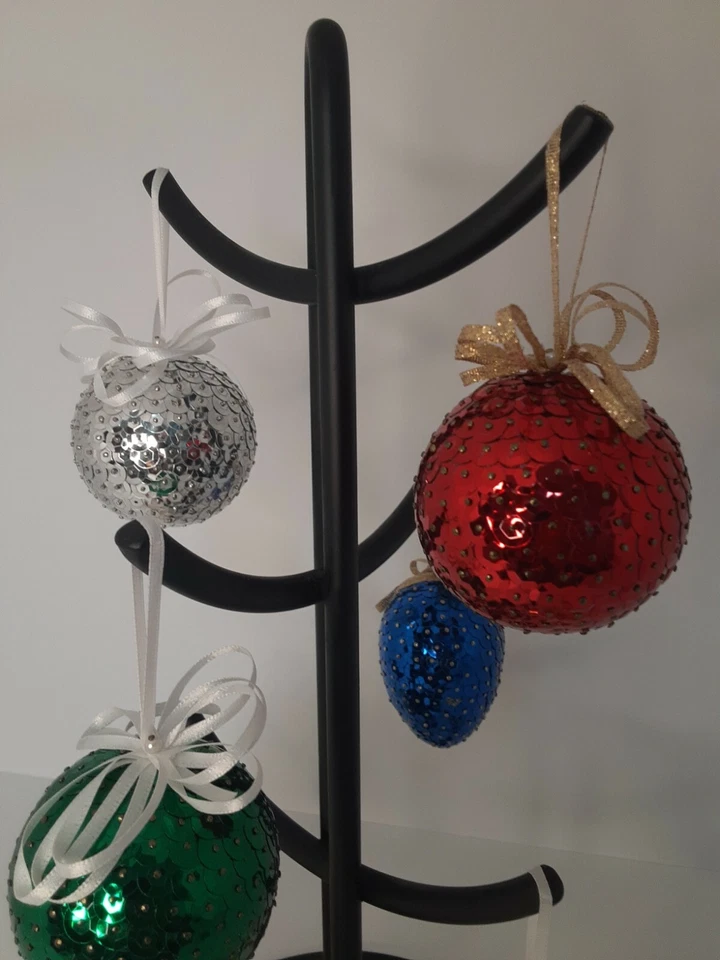 Lote 10 Bolas de Navidad Vintage Lentejuelas Hechas a Mano Coloridas 2.5" Foto 4 de 4