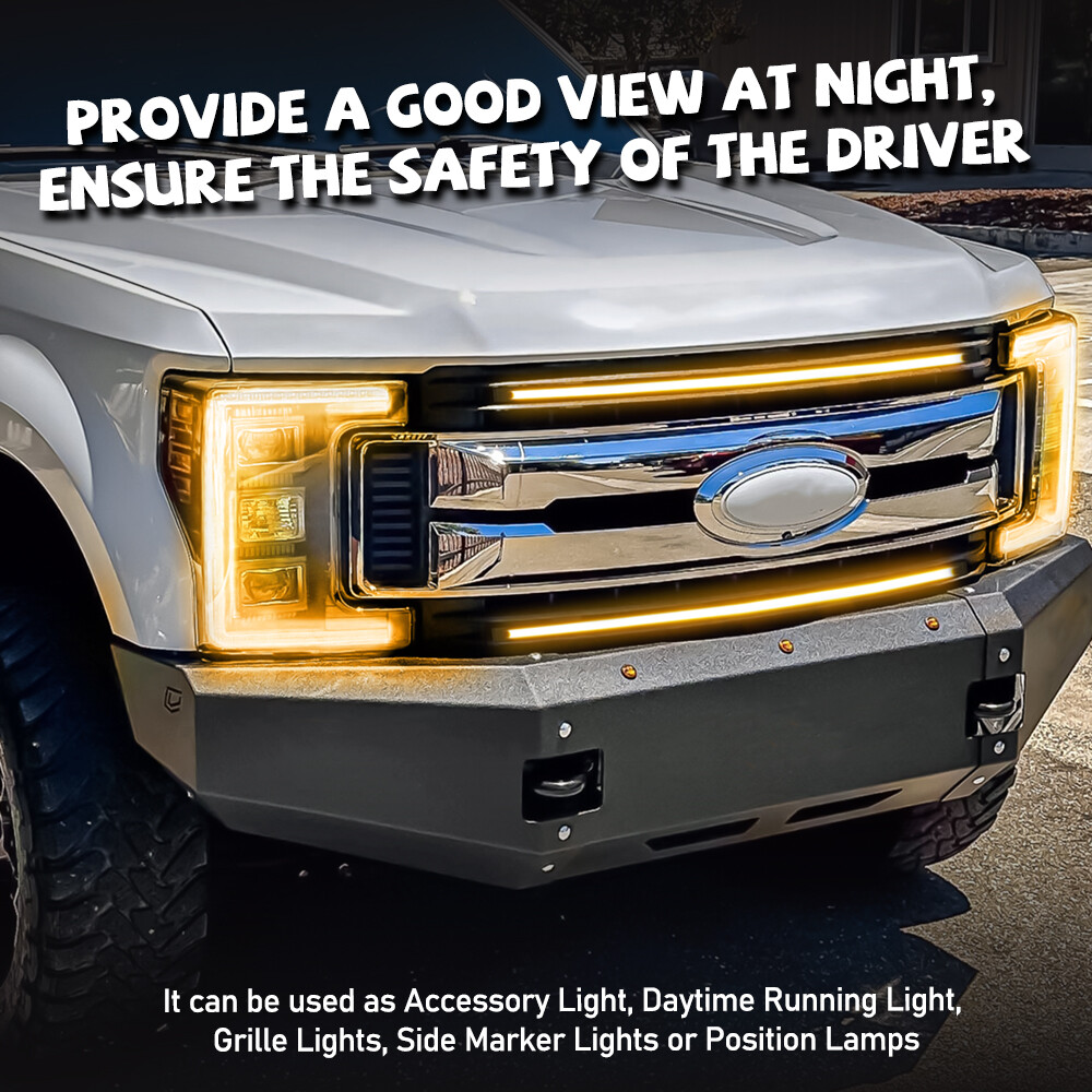 For 2017-2022 Ford Super Duty F250 Amber LED DRL Hidden Grill Accent Lights Kit