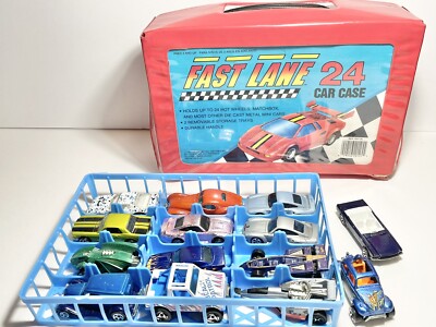 14 1980s Hot Wheels and Case 1990 Fast Lane 24 car case