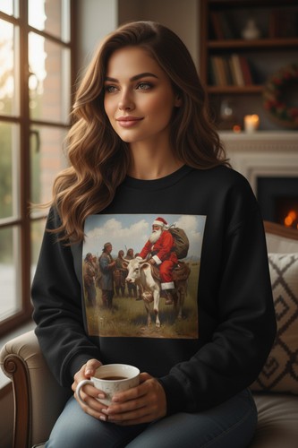 Vintage Święty Mikołaj na krowie Stary Zachód Świąteczna bluza | Retro Nostalgia - Zdjęcie 1 z 53