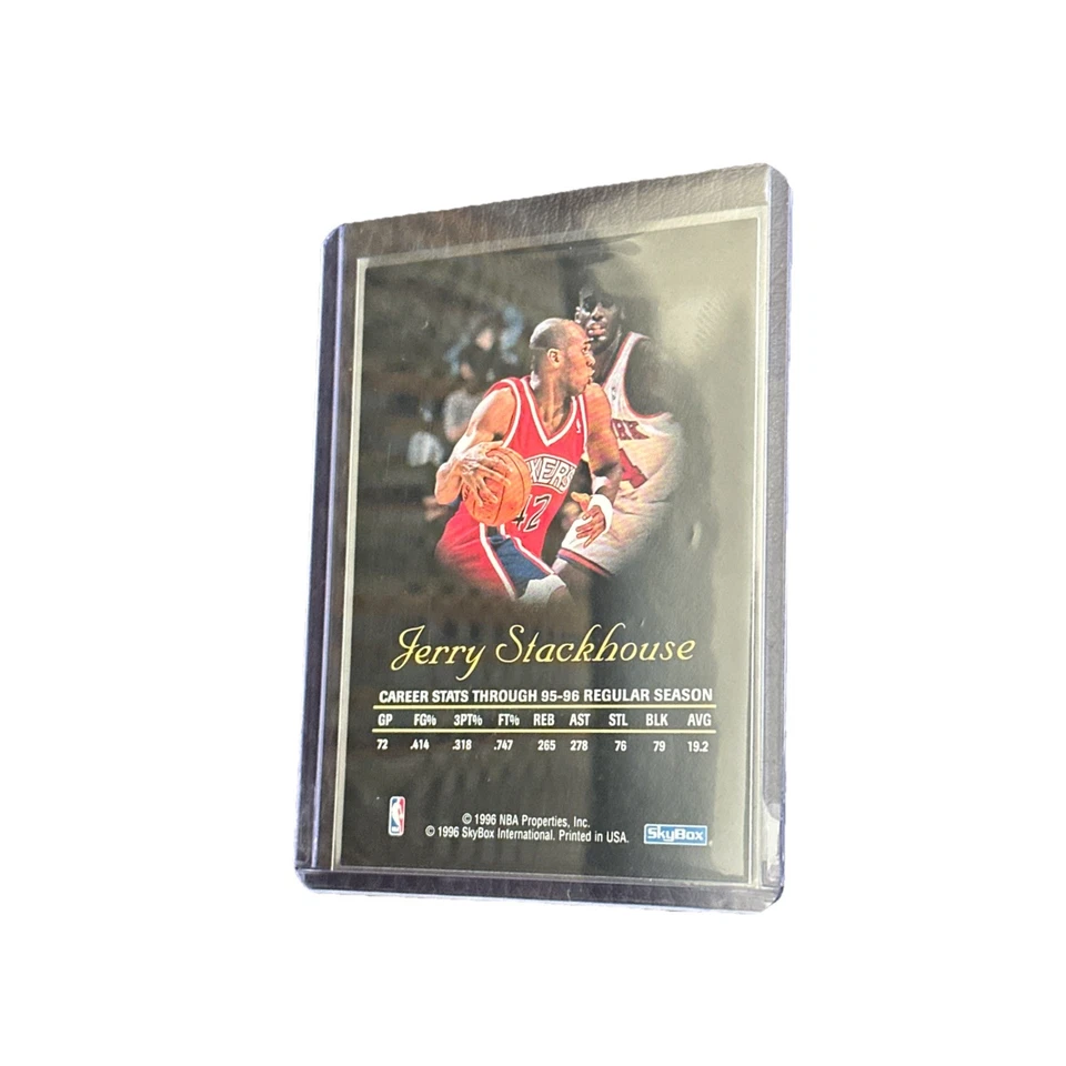 1996 Skybox Autographics JERRY STACKHOUSE Auto On-Card 76ers Sixers Tar Heels - Image 2 of 2
