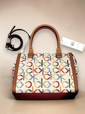 Calvin Klein Multicolor Logo Print Satchel Handles Detachable Strap (H3JD7GU3)