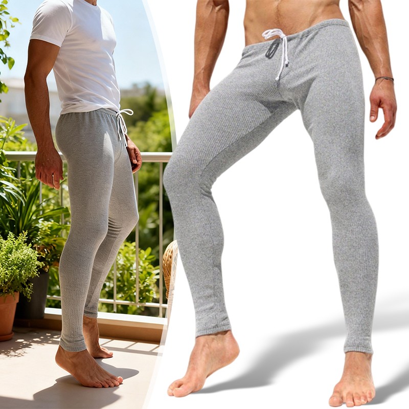 Men's Casual Stretch Knitted Long Pants Low Waist Thin Leggings Sleep Pants NEW