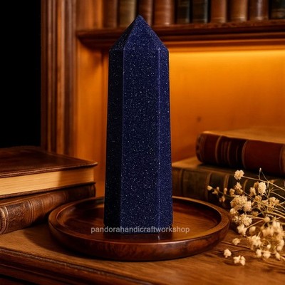Blue Goldstone Tower Point Healing Crystal Obelisk Wand Mineral Specimen Gift