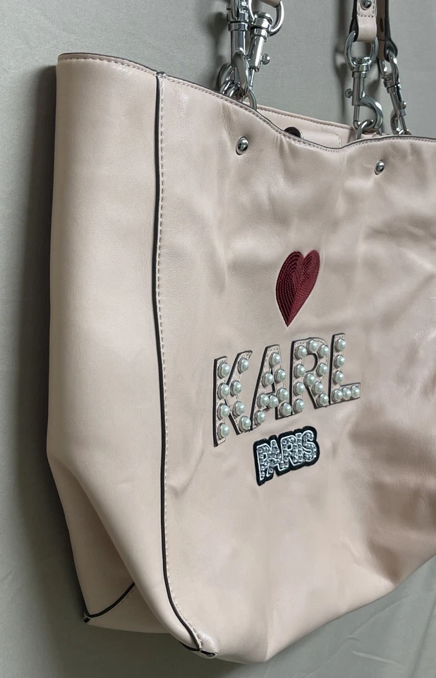 Karl Lagerfeld Paris Shugg Faux Leather Novelty Tote Pearl Sequin Handbag Purse - Image 3 of 4