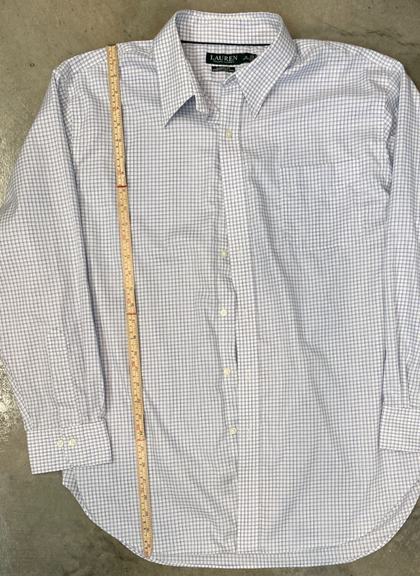 Lauren Ralph Lauren Dress Shirt Men 18 34/35 White Blue Plaid Button Down Preppy thumbnail 7