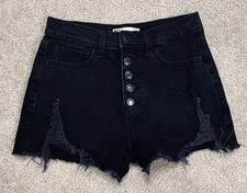 SO Black High-Rise Mom Distressed Denim Button-Front Cut-Off Shorts Size 5 27