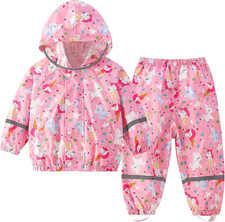 Kids Rainsuit Cartoon Raincoat Set, Toddlers Waterproof Raincoat with Pants Chil