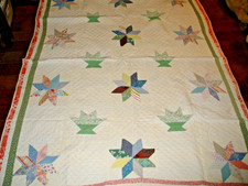 Vintage Handmade Stars  Baskets Patch Quilt Approx 79"x60" Signed by Doris