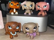 5Pcs Dachshund LPS Toy for Girl Pet Figure Collectible Animals Mini Dog Kid Gift