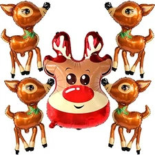 KatchOn, Christmas Reindeer Balloons - Large, Pack of 5 | Foil Brown 