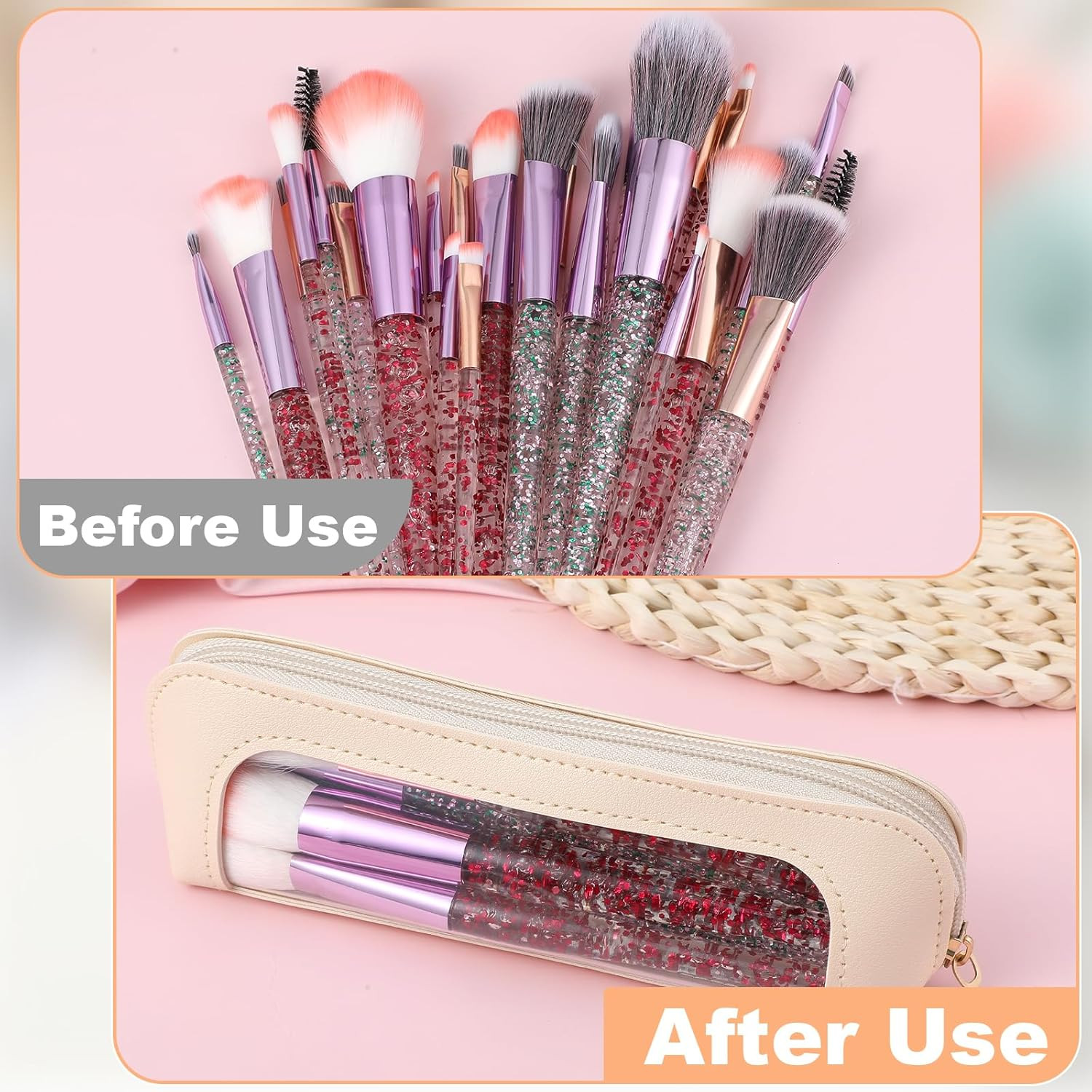 1 PCS Clear Pencil Case with Zipper PU Leather Clear Makeup Brush Bag Double Sid