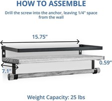 Mounted Floating Shelf with Metal Bar and Wooden Towel Rail Wall Shelf NEW