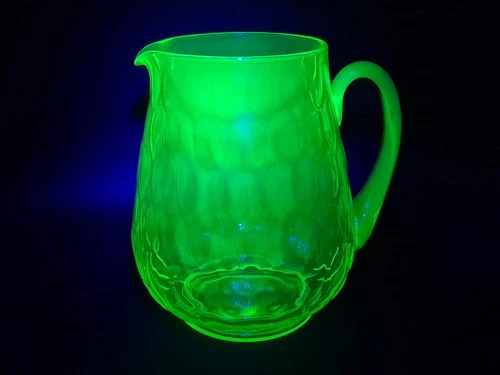 Uranium Glass Pitcher Vintage Green Depression Measures 7.5” Tall
