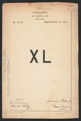 Photo:[Trademark registration by H. Boker & Co. for XL brand Shot Guns]