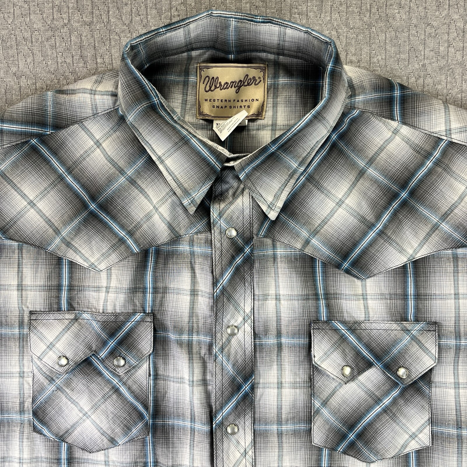 Vintage Wrangler saw tooth pocket pearl snap Men (3XL cowboy rodeo western shirt